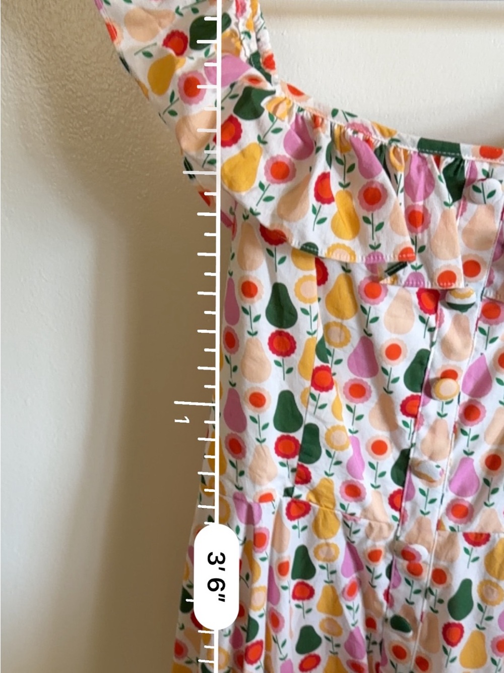 Retro Peach Floral Fit-and-Flare Dress with Ruffle Neckline size 10/12 - Picture 7 of 8